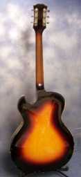 Guild T-100 1963 sunburst w-newer Guild case rear.jpg